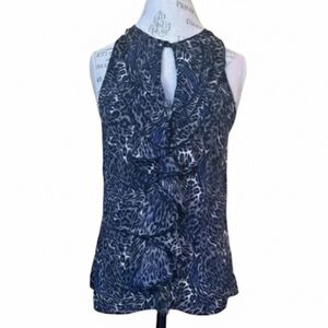 Parker Silk Sleeveless Print Top With Cascade Ruffle Medium New Without Tags !